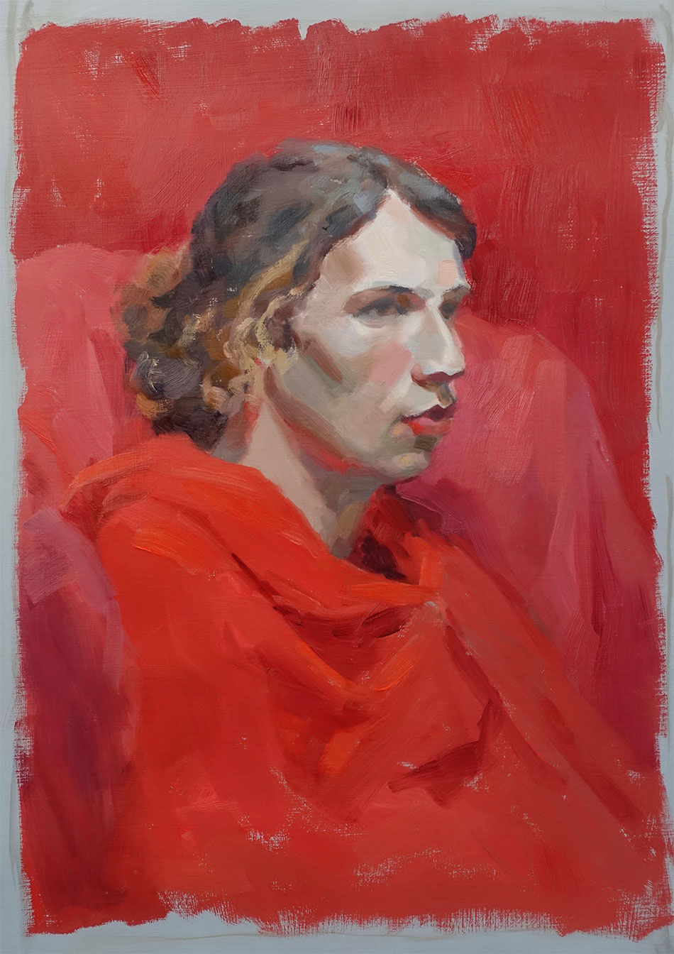 Geke Steenmetz - portretten - Model Ruben (study) (2018, olieverf op papier, 35x48 cm)